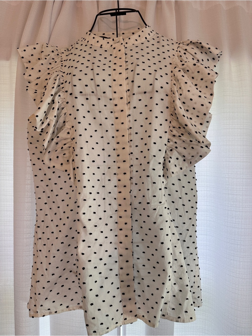 Hunter Bell Raised Polka Dot Button-Front Blouse with Ruffle Detail